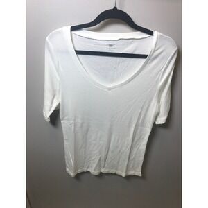 Gap Supersoft V-Neck Elbow Sleeve Top Set of 2 White Blue XL Cotton Modal Blend